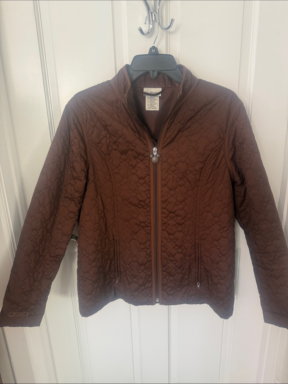 Quilted Chocolate Brown Mickey Zip-Front Women's Puffer Jacket